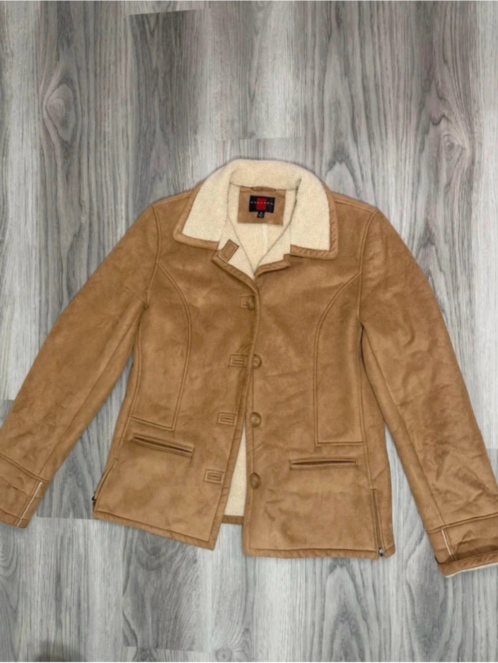 Gallery Tan Suede Shearling-Trim Jacket
